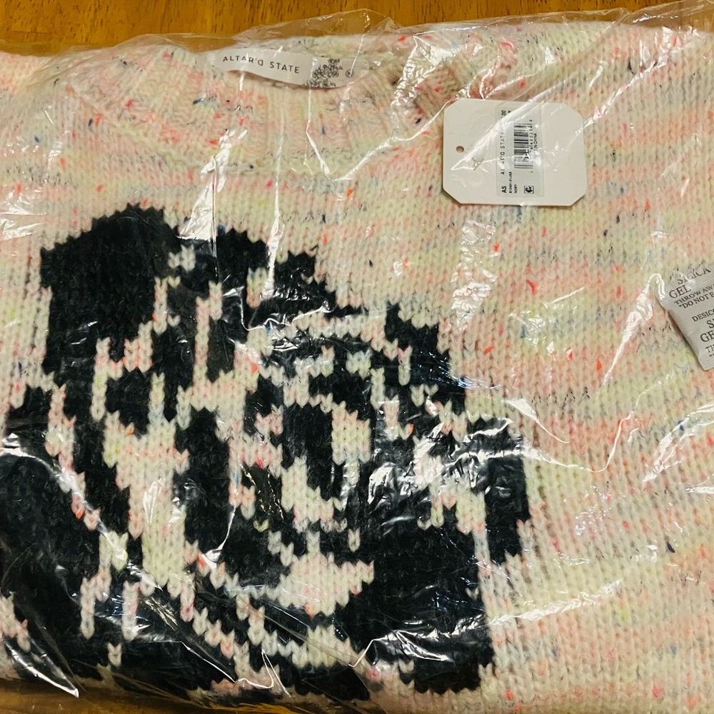 Altar'd State Size M Multicolor Speckle Abstract Flower Print Sweater/Crew Neck - Picture 4 of 6